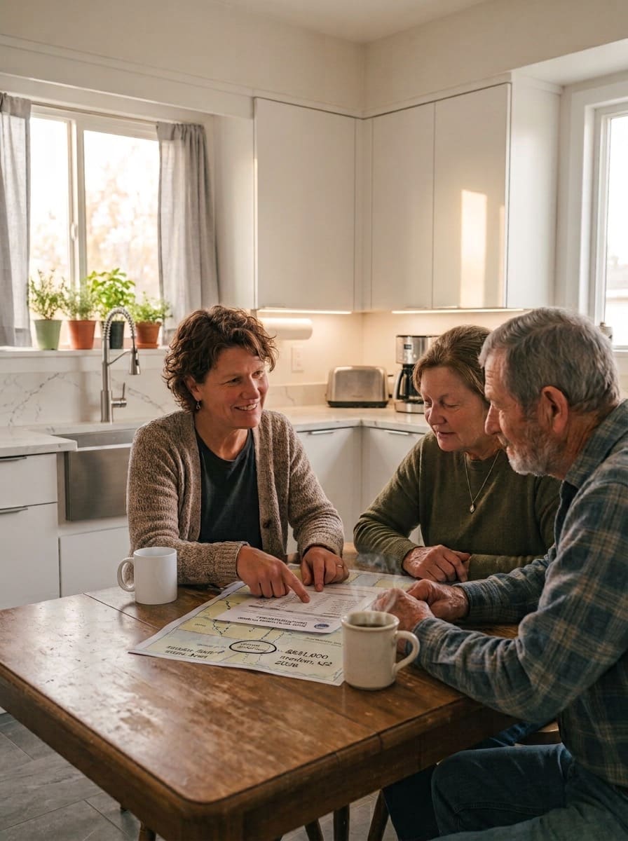 A benefits consultant visiting a family at their kitchen table